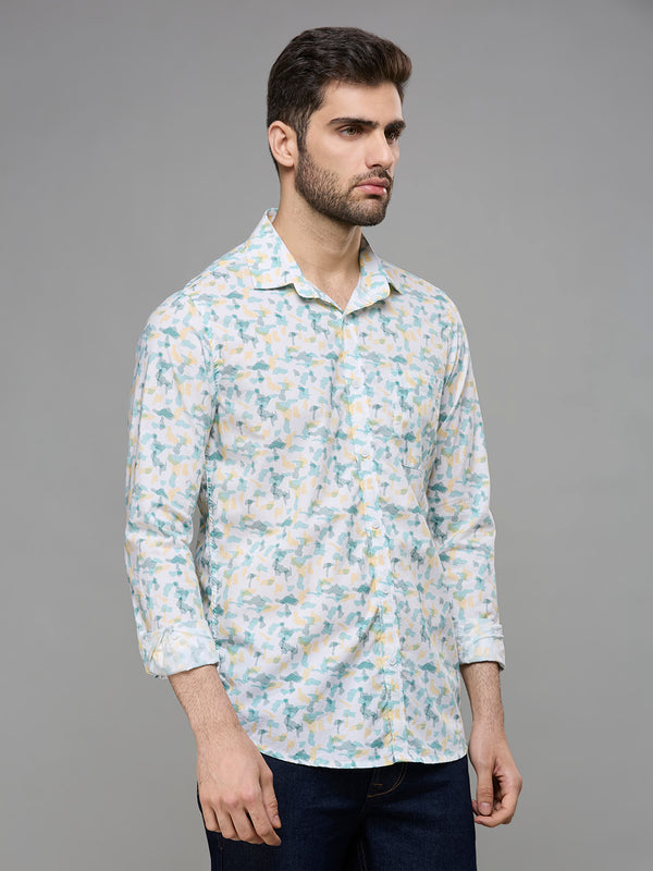 Men's White Printed Slim Fit Shirts