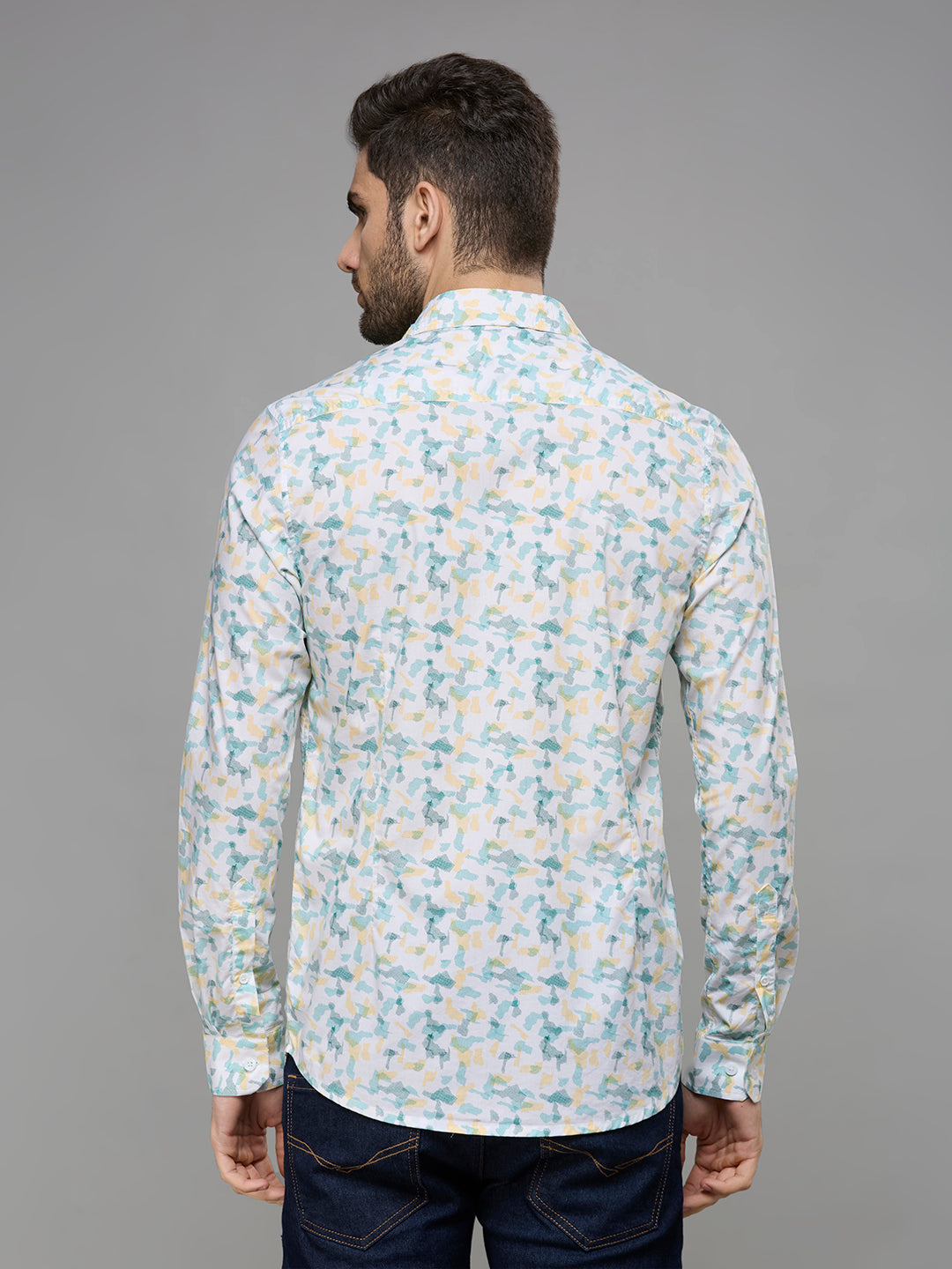 Men's White Printed Slim Fit Shirts