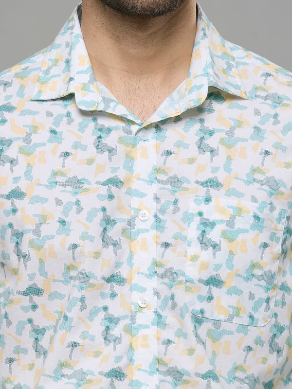 Men's White Printed Slim Fit Shirts