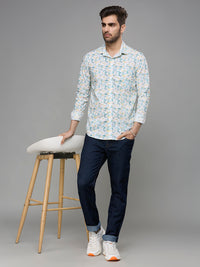 Men's White Printed Slim Fit Shirts