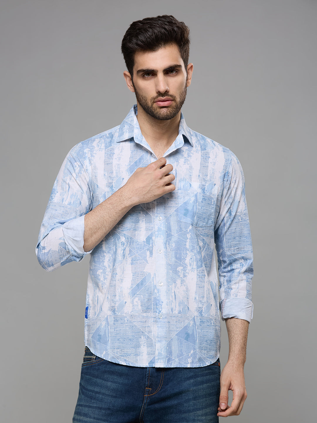 Men's Blue Printed Slim Fit Shirts