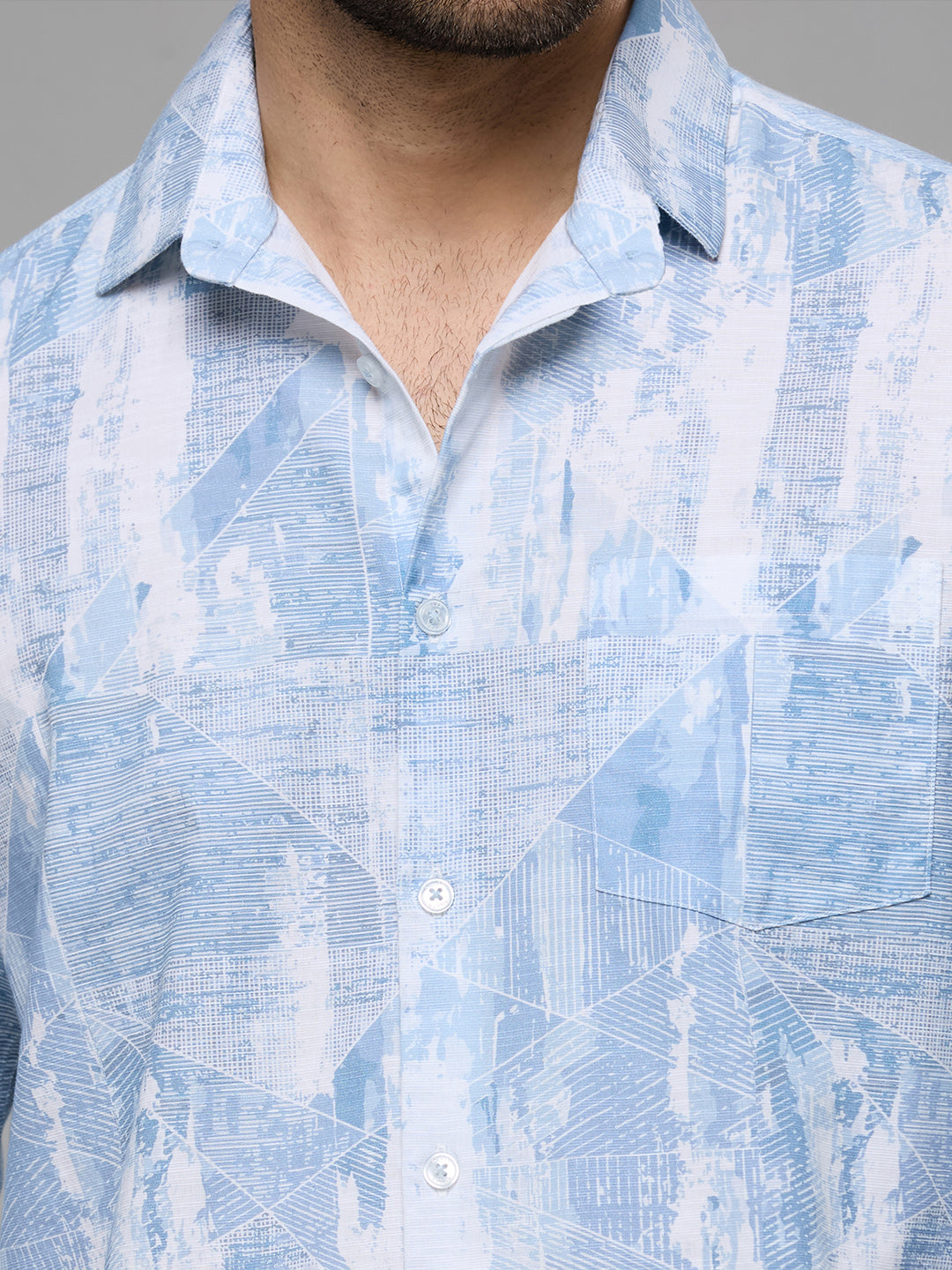 Men's Blue Printed Slim Fit Shirts