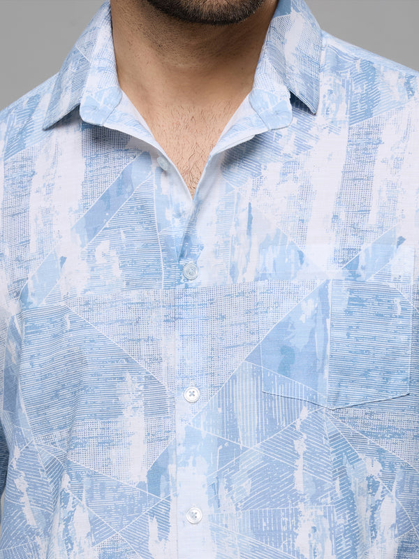 Men's Blue Printed Slim Fit Shirts