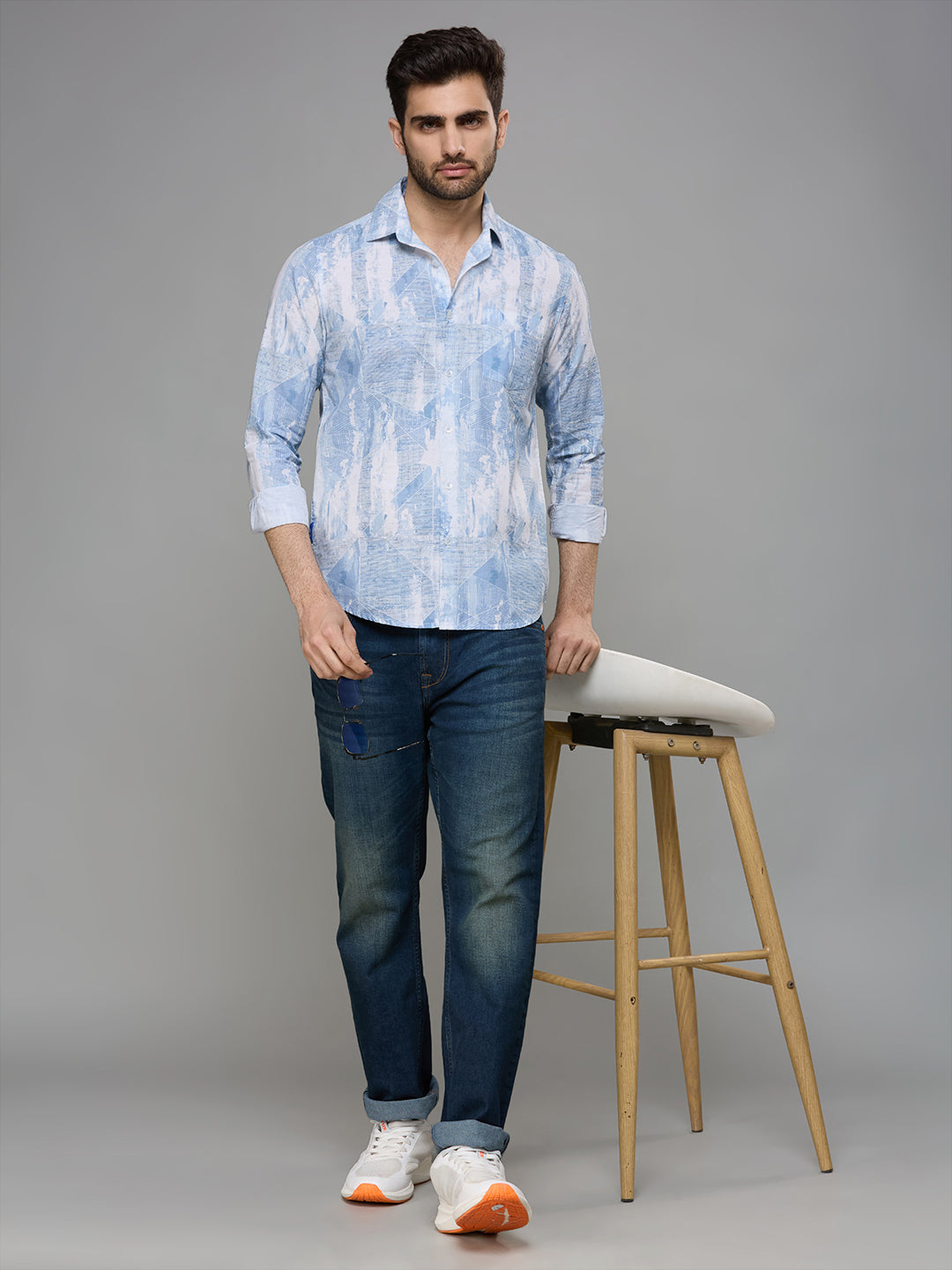 Men's Blue Printed Slim Fit Shirts