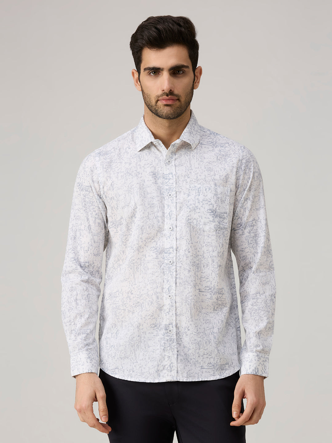 Men's Grey Printed Slim Fit Shirts