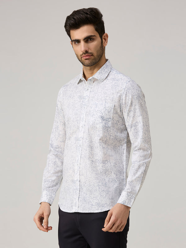 Men's Grey Printed Slim Fit Shirts