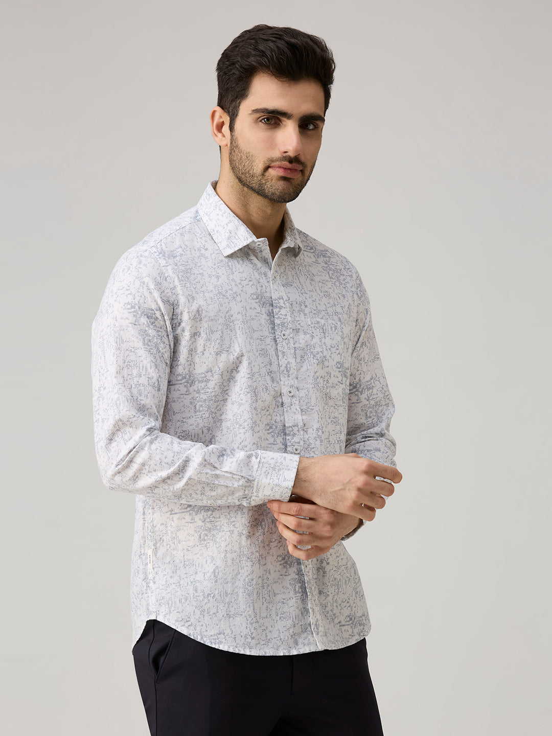 Men's Grey Printed Slim Fit Shirts