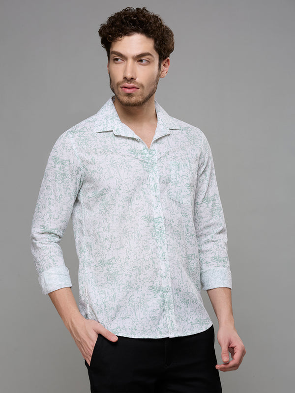 Men's Green Printed Slim Fit Shirts