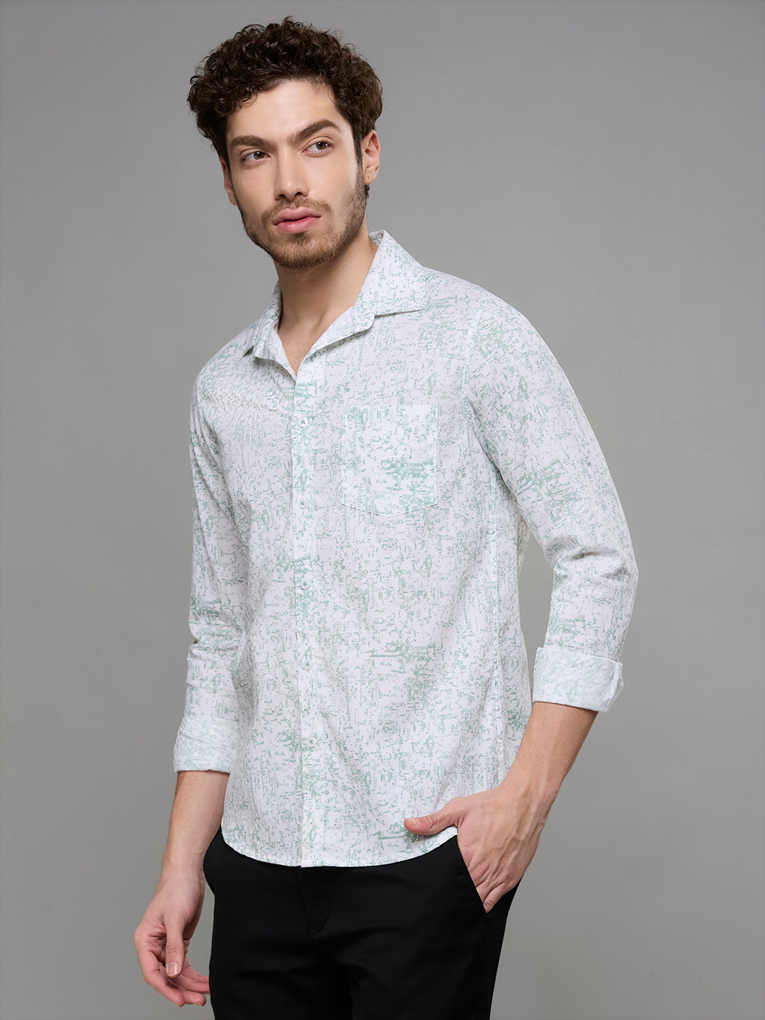 Men's Green Printed Slim Fit Shirts