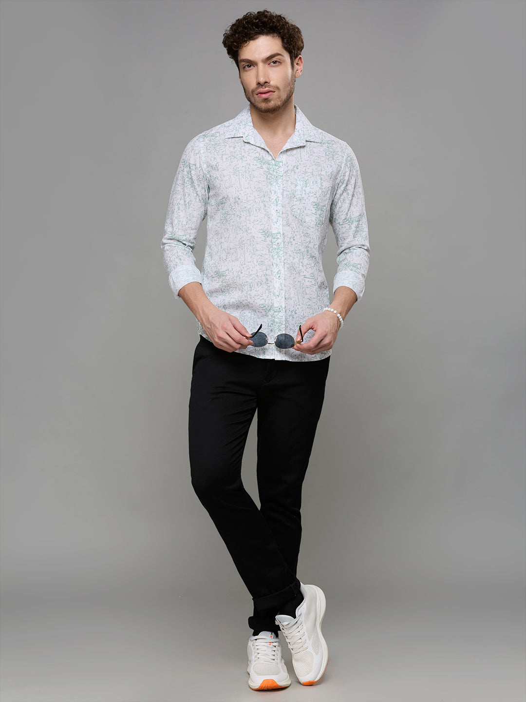 Men's Green Printed Slim Fit Shirts
