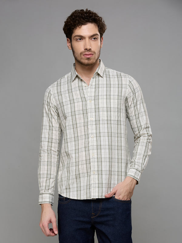 Men's Olive Checks Slim Fit Shirts