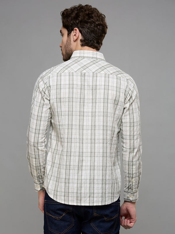 Men's Olive Checks Slim Fit Shirts