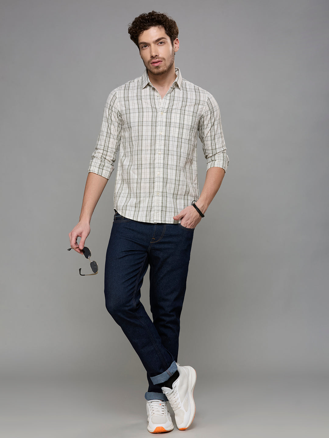 Men's Olive Checks Slim Fit Shirts