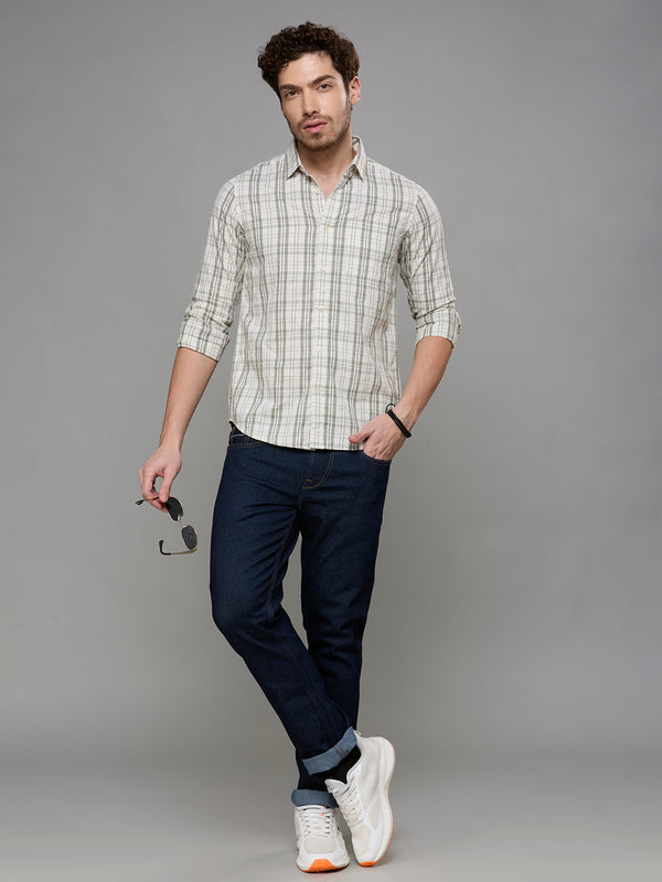 Men's Olive Checks Slim Fit Shirts