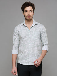 Men's Light Green Printed Slim Fit Shirts
