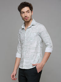 Men's Light Green Printed Slim Fit Shirts
