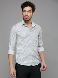 Men's Light Green Printed Slim Fit Shirts