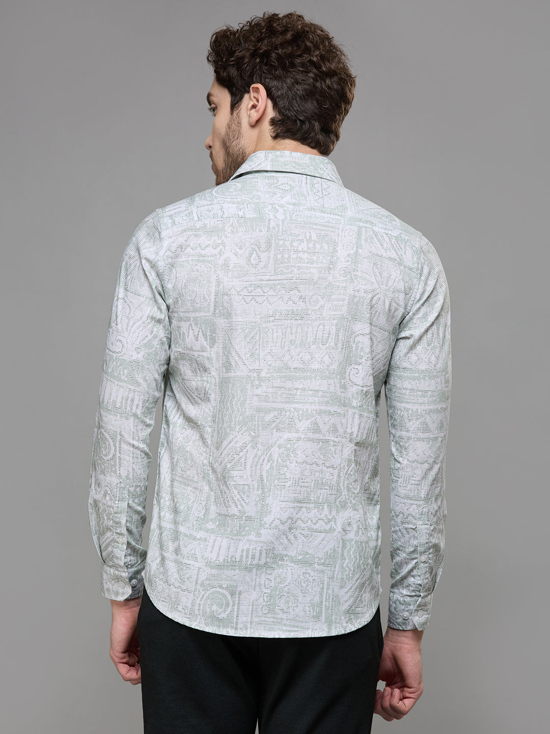 Men's Light Green Printed Slim Fit Shirts