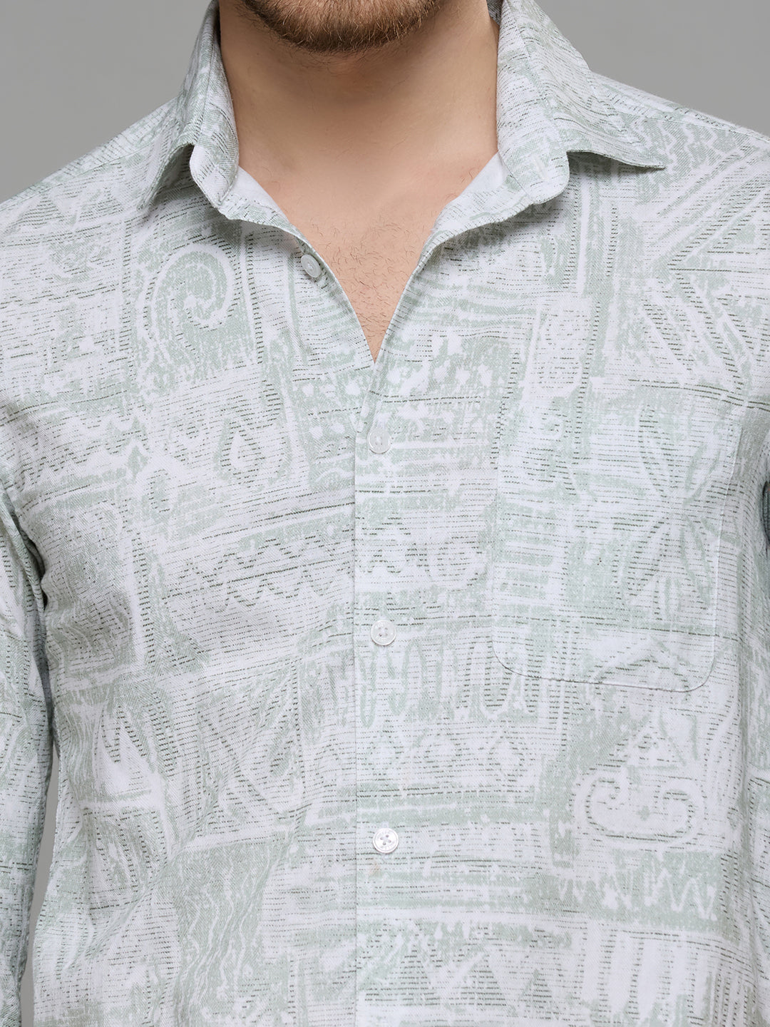 Men's Light Green Printed Slim Fit Shirts