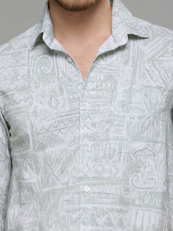 Men's Light Green Printed Slim Fit Shirts