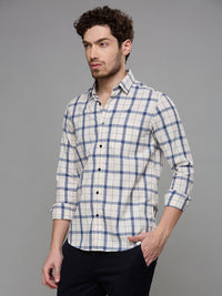 Men's Off White Checks Slim Fit Shirts