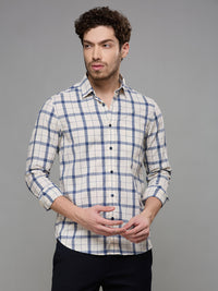 Men's Off White Checks Slim Fit Shirts