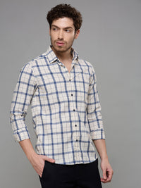 Men's Off White Checks Slim Fit Shirts