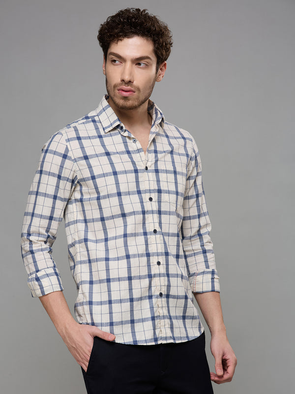 Men's Off White Checks Slim Fit Shirts