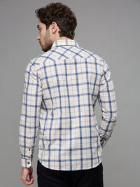 Men's Off White Checks Slim Fit Shirts