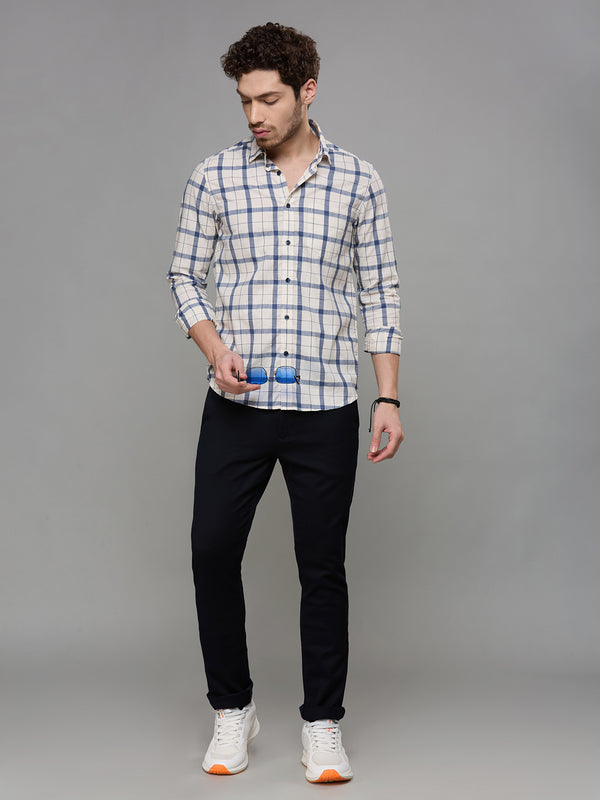 Men's Off White Checks Slim Fit Shirts