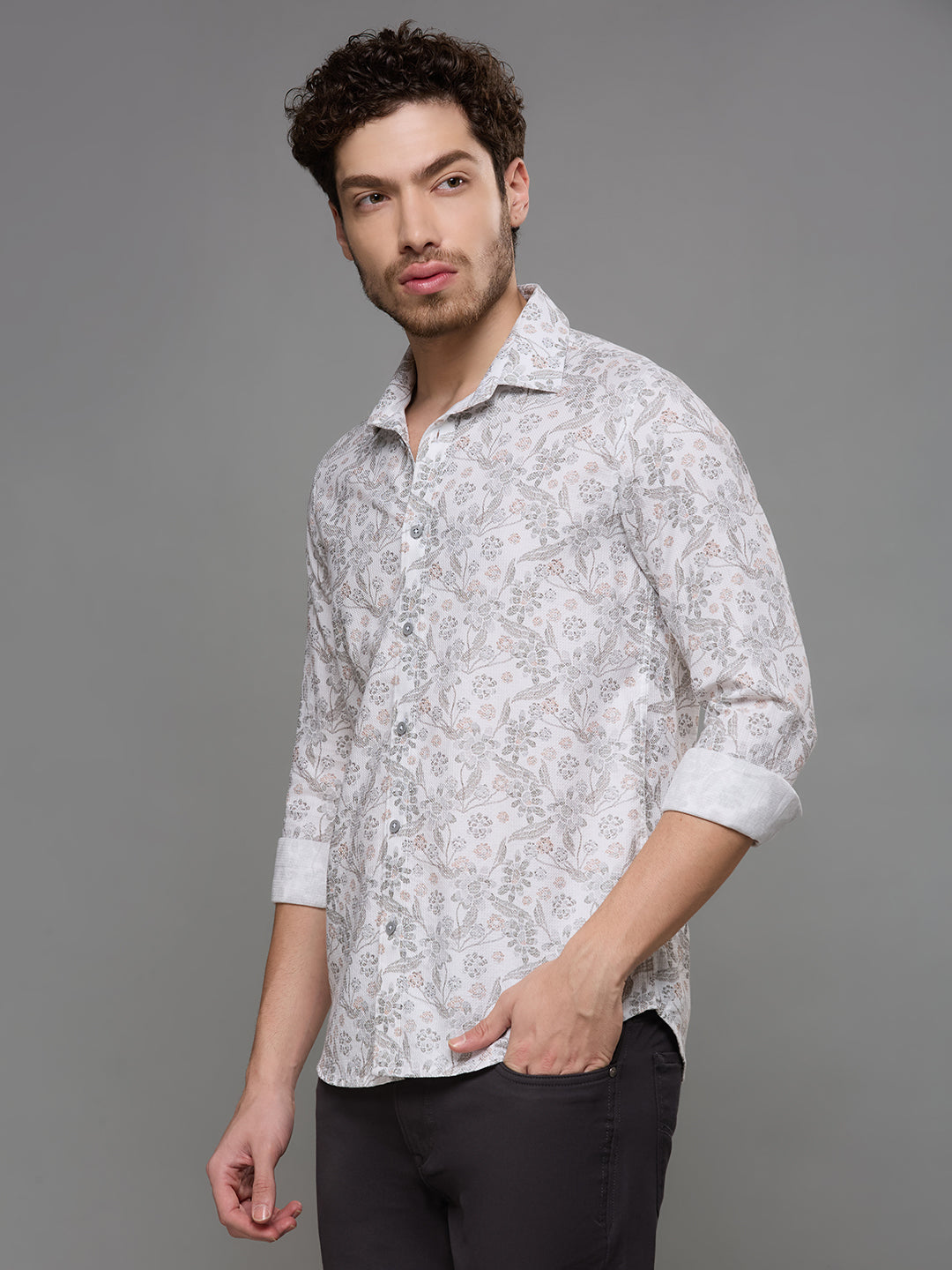 Men's White Printed Slim Fit Shirts