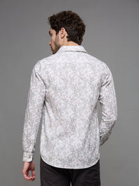 Men's White Printed Slim Fit Shirts
