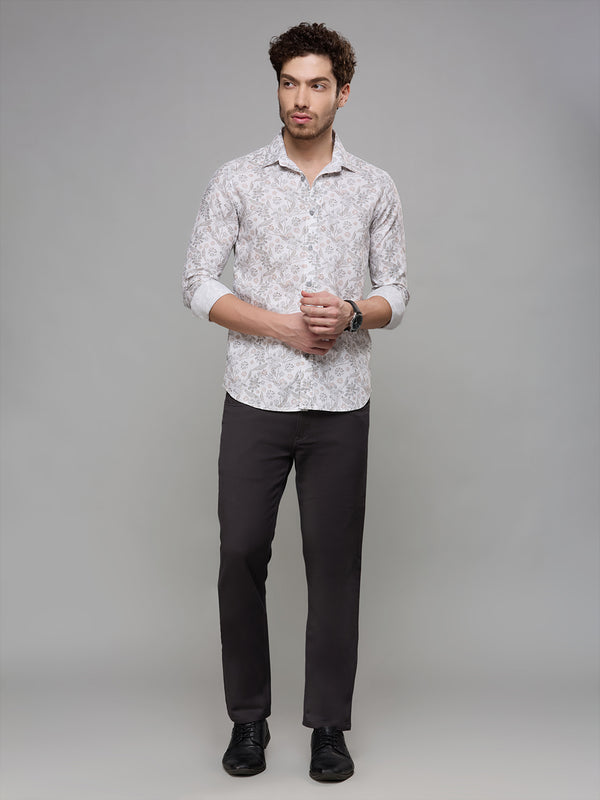 Men's White Printed Slim Fit Shirts