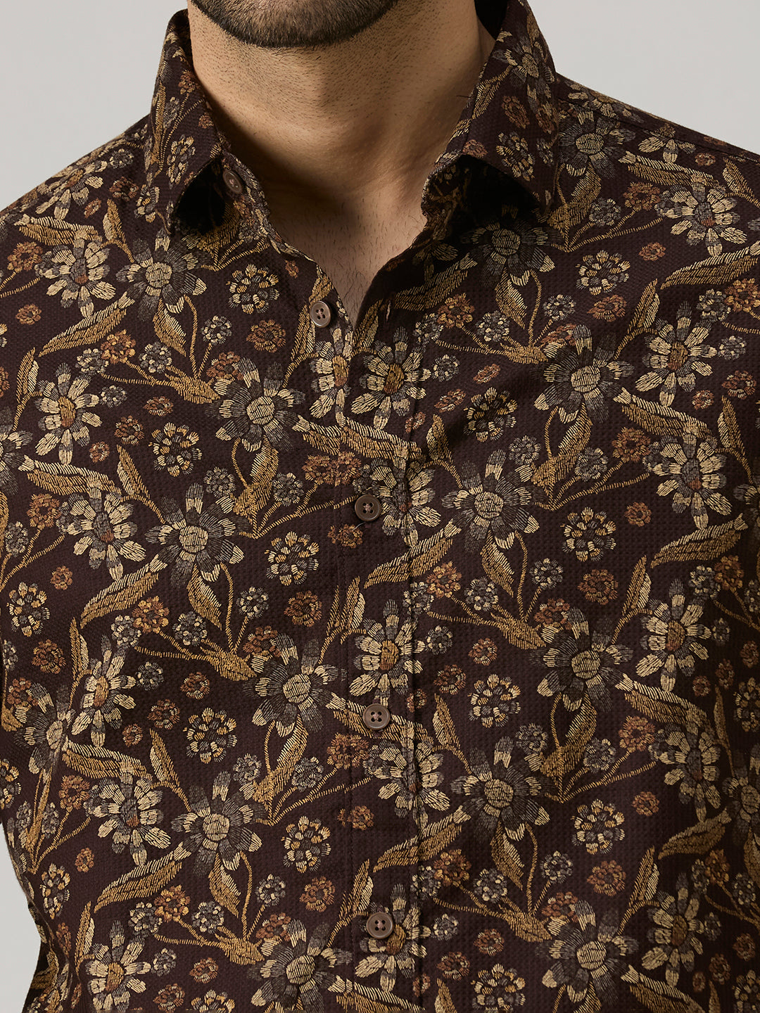 Men's Brown Printed Slim Fit Shirts
