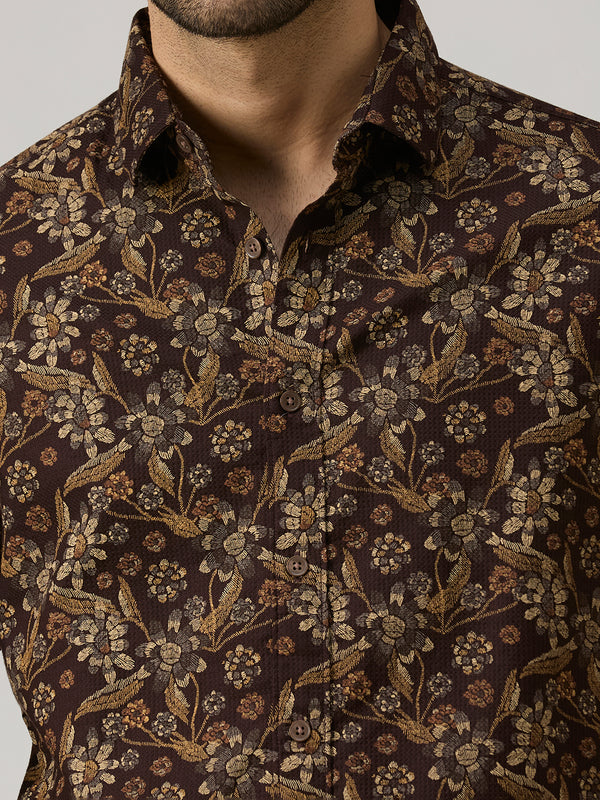 Men's Brown Printed Slim Fit Shirts
