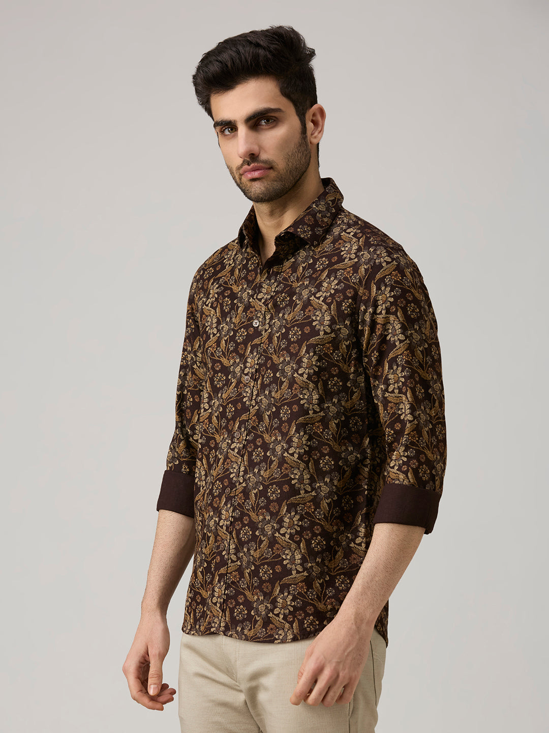 Men's Brown Printed Slim Fit Shirts