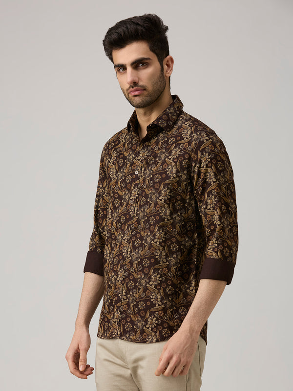 Men's Brown Printed Slim Fit Shirts