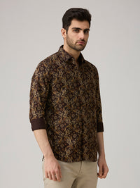 Men's Brown Printed Slim Fit Shirts