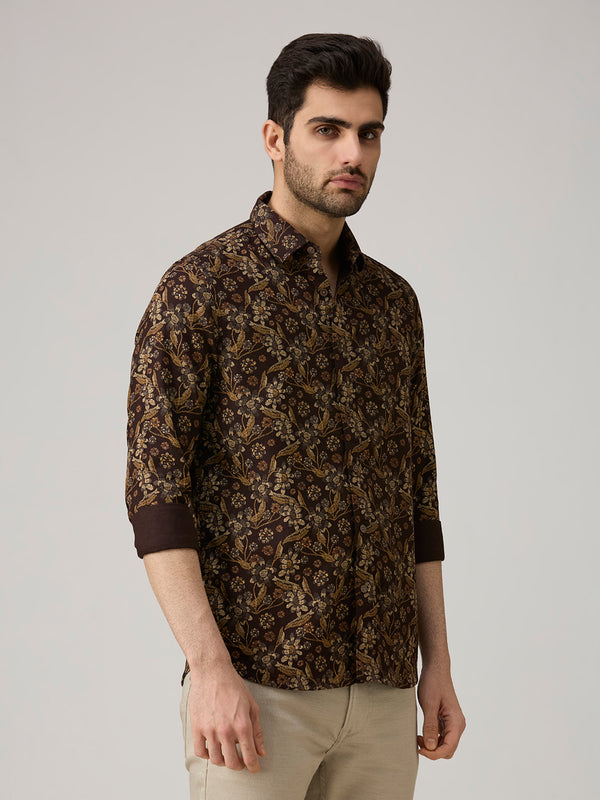 Men's Brown Printed Slim Fit Shirts