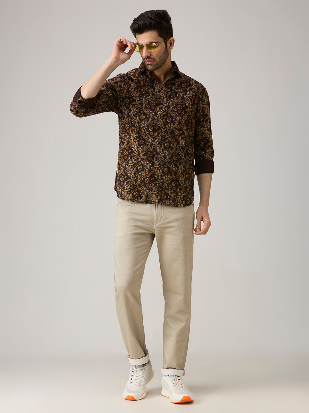 Men's Brown Printed Slim Fit Shirts