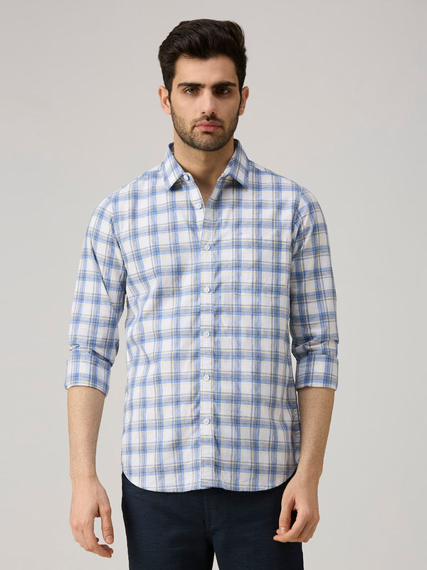 Men's Blue Checks Slim Fit Shirts