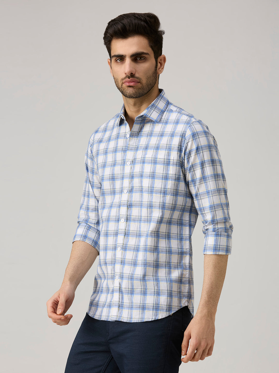 Men's Blue Checks Slim Fit Shirts