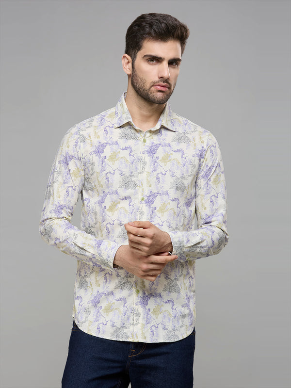 Men's Yellow Printed Slim Fit Shirts