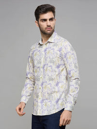 Men's Yellow Printed Slim Fit Shirts