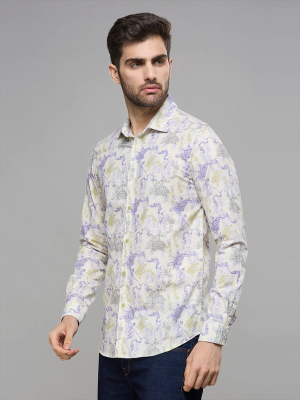 Men's Yellow Printed Slim Fit Shirts