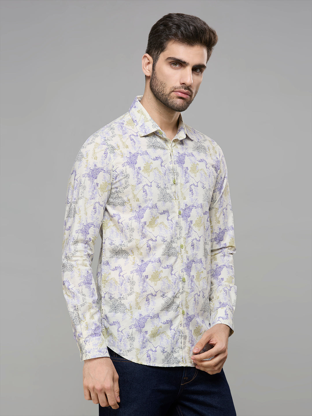Men's Yellow Printed Slim Fit Shirts
