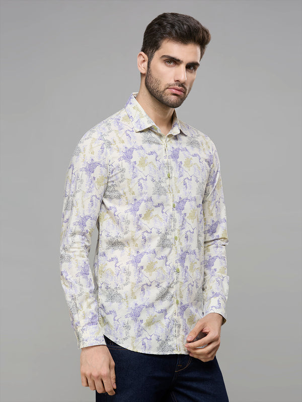 Men's Yellow Printed Slim Fit Shirts