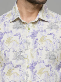 Men's Yellow Printed Slim Fit Shirts