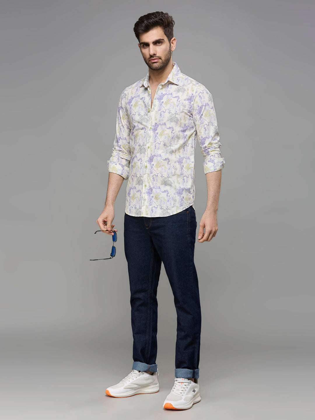 Men's Yellow Printed Slim Fit Shirts