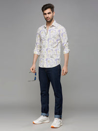 Men's Yellow Printed Slim Fit Shirts